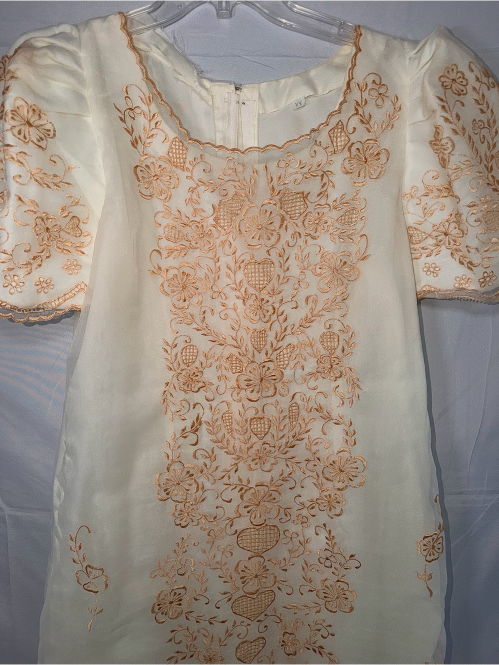 Traditional Filipiniana Dress Ivory with gold embroidery - Picture 2 of 16